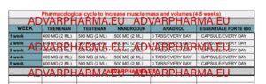 Pharmacological cycle to increase muscle mass and volumes (4-5 weeks)